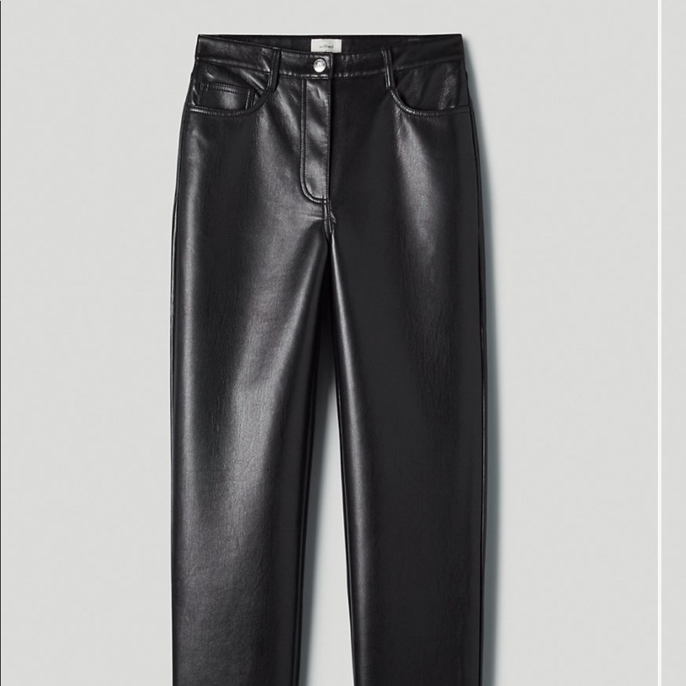 Aritzia Melina Black Cropped Leather Pant